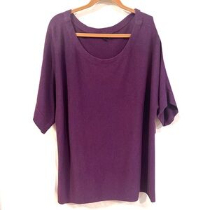 Eileen Fisher Size 1X Sweater Purple Cotton Cashmere Blend Elbow Length Sleeves